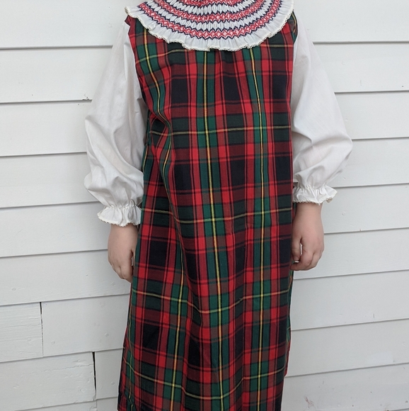 Vintage Girls Plaid Dress Green Red 60s 8 10 12 - Picture 4 of 5